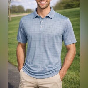 TIGER WOODS *TW* "Big and Tall" Golf Polo Lt Blue w/Thin Stripes Mens Shirt XXL